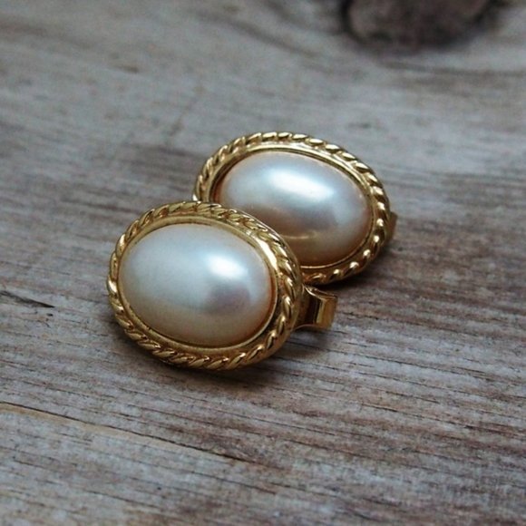 Trifari Jewelry - Trifari Pearl Twisted Rope Earrings